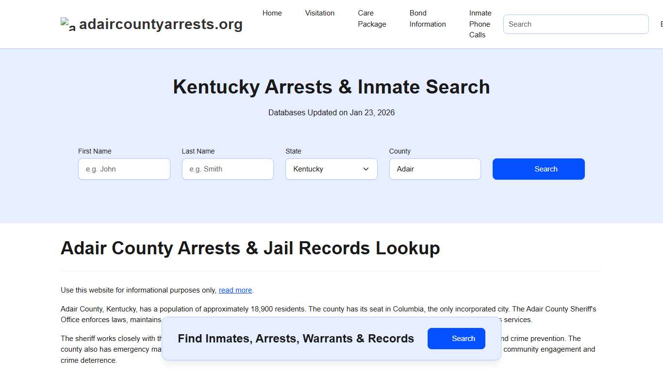 Adair County, KY Arrests, Warrants, Police Records Search